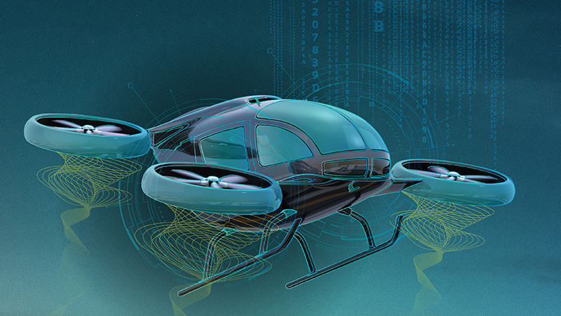 An image of an eVTOL aircraft, representing a digital twin approach to aircraft systems engineering