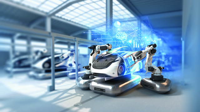 Electric vehicle manufacturing autonomous, intelligent factory of the future