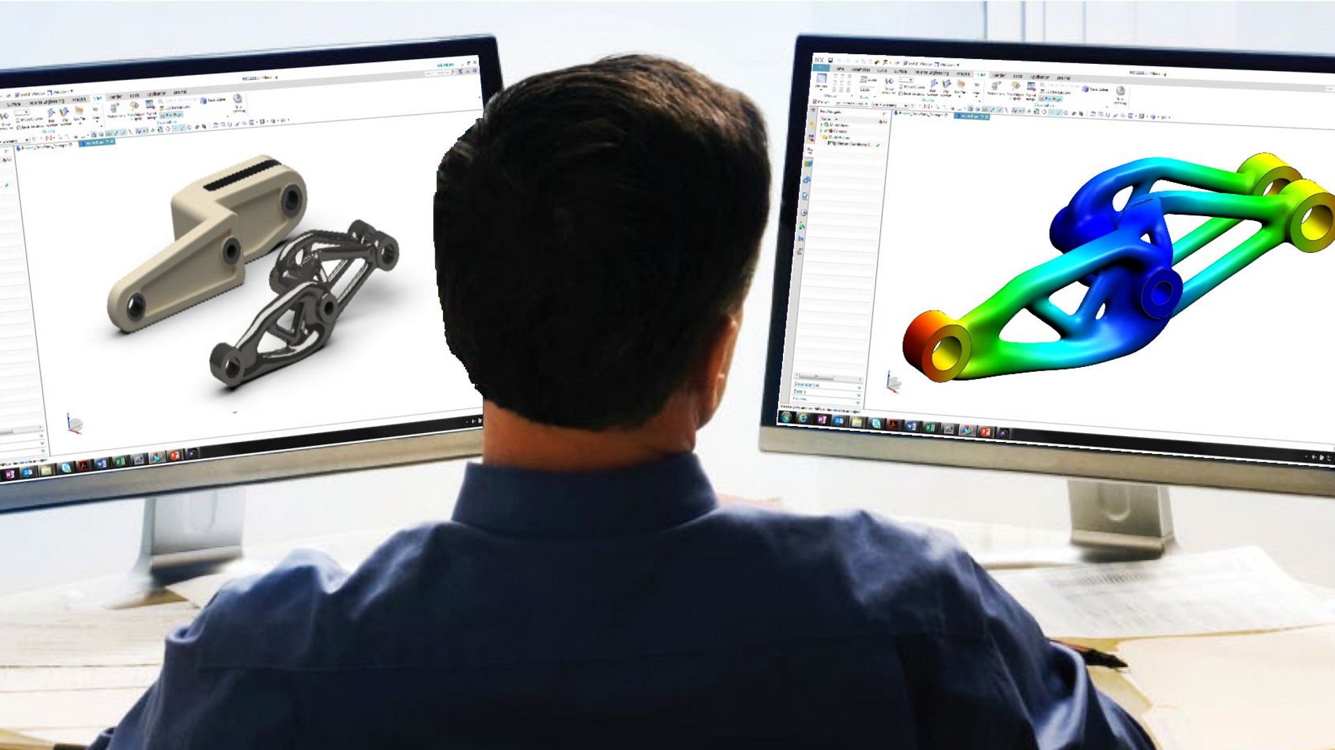 An engineer working on topology optimization using Siemens additive manufacturing 3d printing software