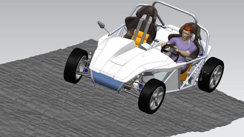 A virtual model demonstrating the predicted suspension loads for durability simulation.