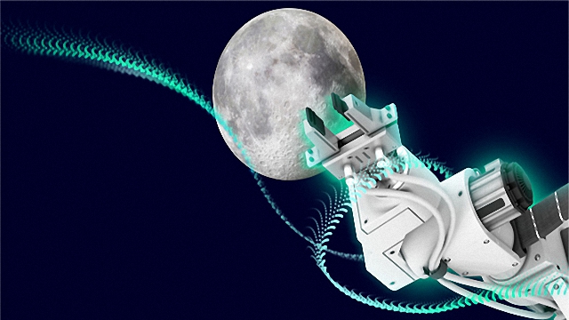 Immagine di un braccio robotico che raggiunge la luna.