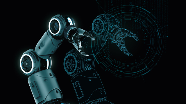 仮想デジタル・ツイン・モデルを使用して、産業機械のロボットアームを設計する