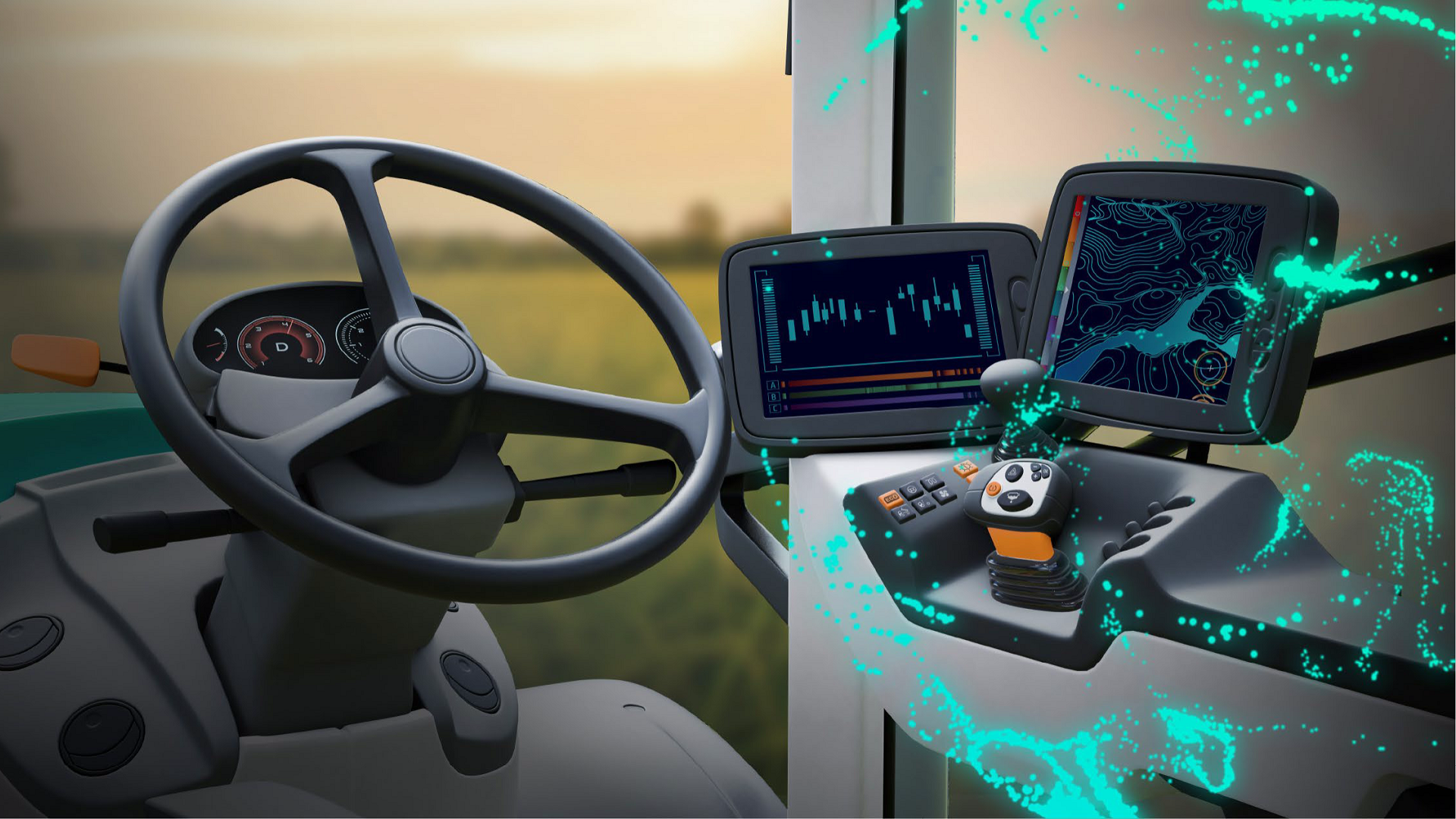 Interior of a heavy equipment machine showing connectivity