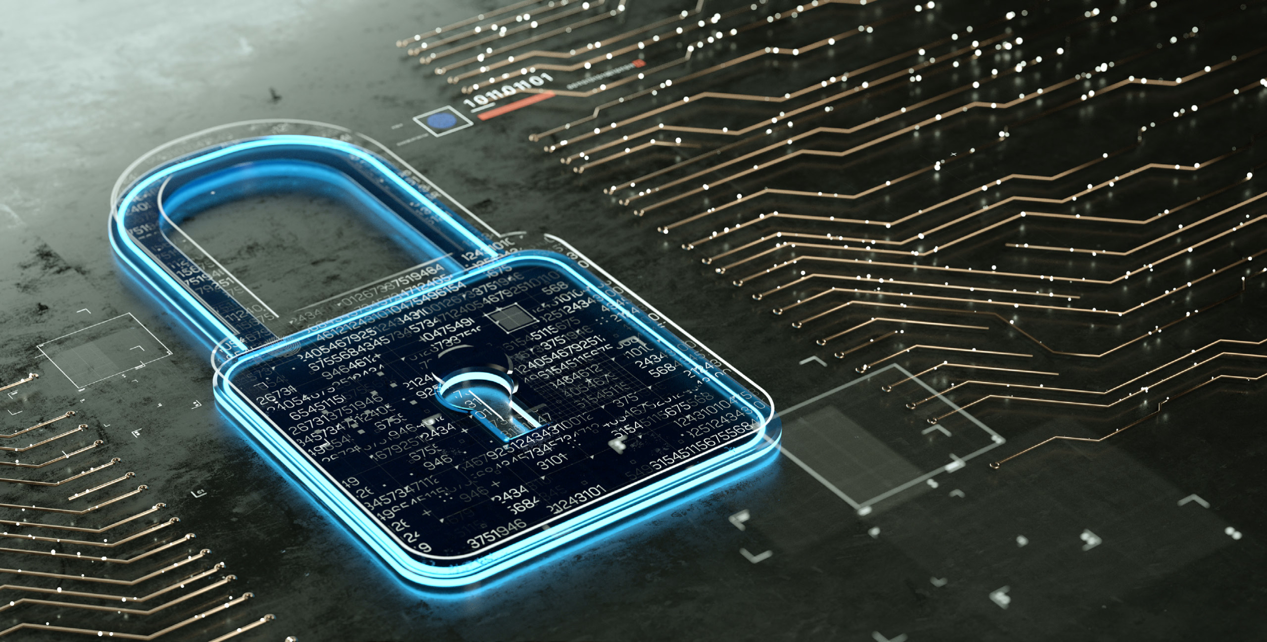 Image of a digital lock with code to help prevent cyber threats
