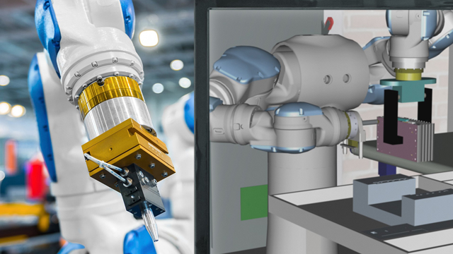 全面的数字孪生对工业制造中使用的自动化装配机器人进行仿真。 